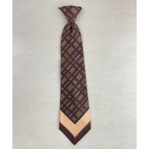Vintage 1960s Wide Tie Geometric Art Deco Clip On Necktie 60s Brown/Beige/Orange
